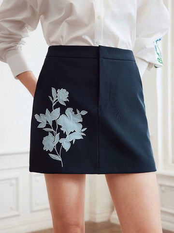 MOTF PREMIUM WOVEN WOMEN'S FLORAL EMBROIDERED SKIRT