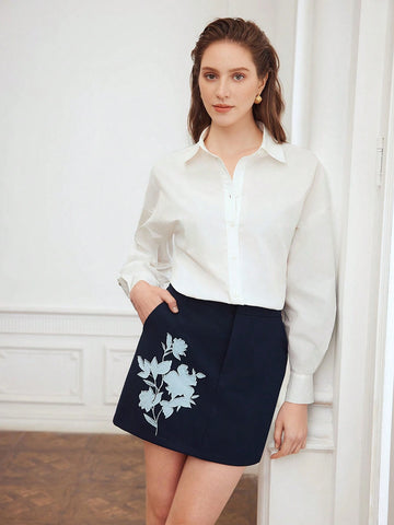 MOTF PREMIUM WOVEN WOMEN'S FLORAL EMBROIDERED SKIRT