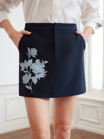 MOTF PREMIUM WOVEN WOMEN'S FLORAL EMBROIDERED SKIRT