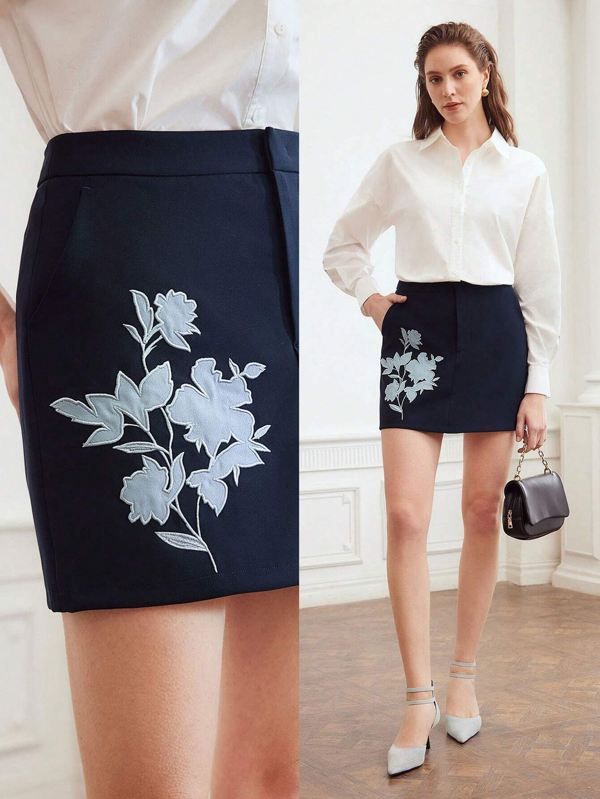MOTF PREMIUM WOVEN WOMEN'S FLORAL EMBROIDERED SKIRT