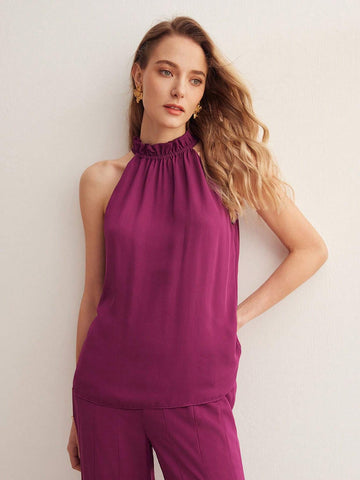 MOTF PREMIUM WOVEN WOMEN'S FRILL TRIM SLEEVELESS SHIRT