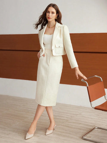 MOTF PREMIUM WOVEN WOMEN'S SLANT POCKET MIDI SKIRT