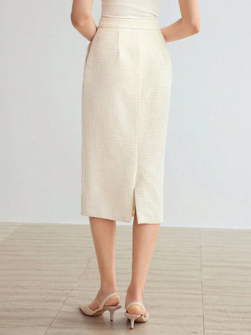 MOTF PREMIUM WOVEN WOMEN'S SLANT POCKET MIDI SKIRT