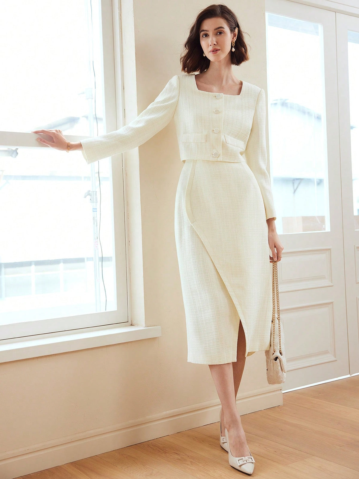 MOTF PREMIUM WOVEN WOMEN'S SOLID COLOR MIDI SKIRT