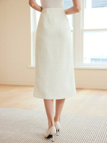 MOTF PREMIUM WOVEN WOMEN'S SOLID COLOR MIDI SKIRT