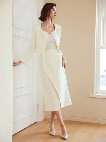 MOTF PREMIUM WOVEN WOMEN'S SOLID COLOR MIDI SKIRT