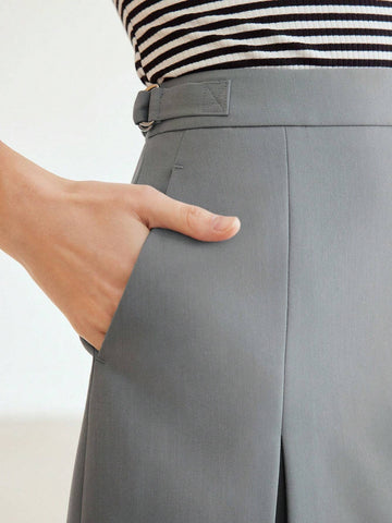 MOTF PREMIUM WOVEN WOMEN'S SOLID COLOR SKIRT WITH SLANT POCKETS