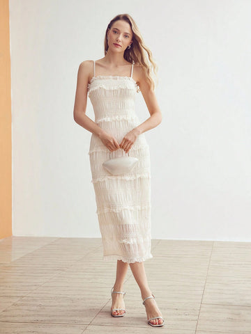 MOTF PREMIUM Women's Sleeveless Bodycon Dress With Multiple Tiered Layered Frill And Spaghetti Straps