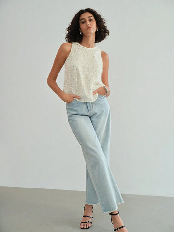 MOTF STUDIO CONTRAST SEQUIN FUZZY SLEEVELESS BLOUSE