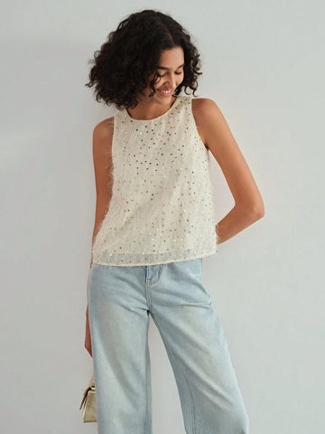 MOTF STUDIO CONTRAST SEQUIN FUZZY SLEEVELESS BLOUSE