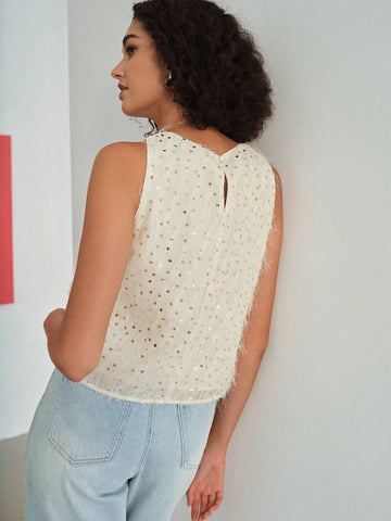 MOTF STUDIO CONTRAST SEQUIN FUZZY SLEEVELESS BLOUSE