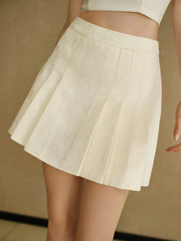 MOTF STUDIO JACQUARD SOLID PLEATED SKIRT
