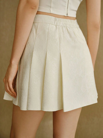 MOTF STUDIO JACQUARD SOLID PLEATED SKIRT