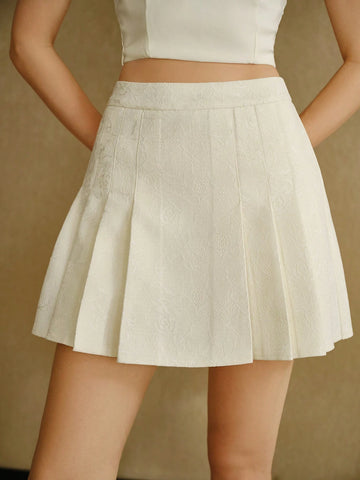 MOTF STUDIO JACQUARD SOLID PLEATED SKIRT