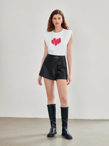 MOTF STUDIO PU LEATHER BUCKLE WAIST SKORT
