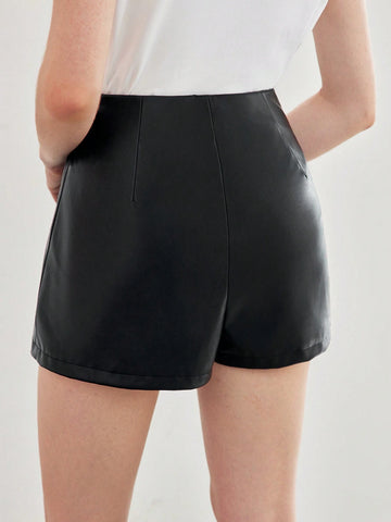 MOTF STUDIO PU LEATHER BUCKLE WAIST SKORT