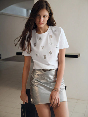 MOTF STUDIO PU LEATHER SOLID SKIRT WITHOUT BELT