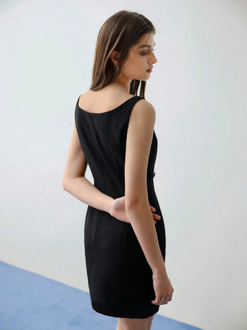 MOTF STUDIO RHINESTONE BUTTON DECOR TANK DRESS,VALENTINE'S DAY OUTFIT