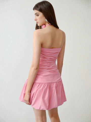 MOTF STUDIO RUCHED PUFFBALL HEM TUBE DRESS,VALENTINE'S DAY OUTFIT