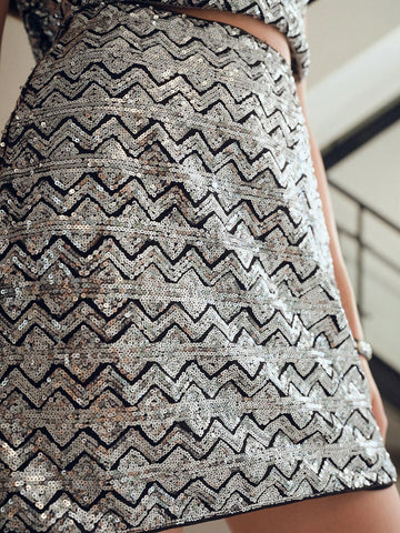 MOTF STUDIO SEQUIN CHEVRON PATTERN STRAIGHT SKIRT