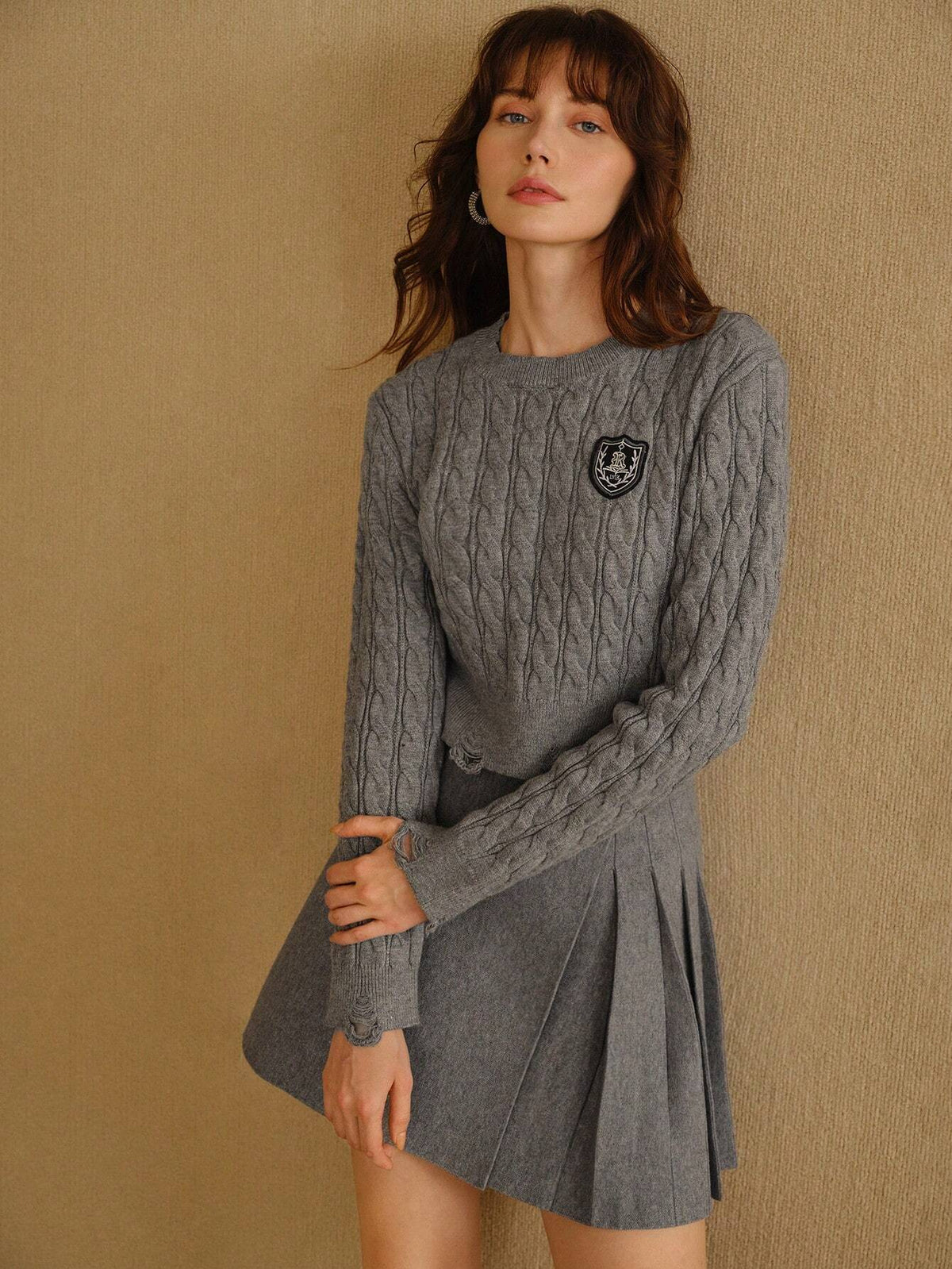MOTF STUDIO SOLID BUTTON DETAIL FOLD PLEATED PANEL SWEATER SKIRT