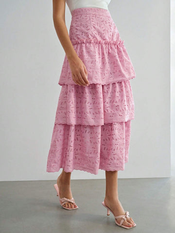 MOTF STUDIO SOLID SCHIFFY LAYERED RUFFLE HEM SKIRT
