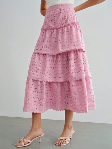 MOTF STUDIO SOLID SCHIFFY LAYERED RUFFLE HEM SKIRT