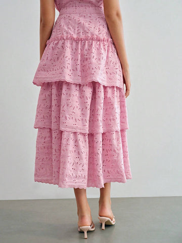 MOTF STUDIO SOLID SCHIFFY LAYERED RUFFLE HEM SKIRT