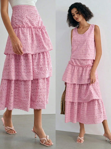MOTF STUDIO SOLID SCHIFFY LAYERED RUFFLE HEM SKIRT