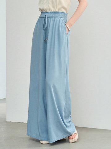 MOTF STUDIO SOLID SHIRRED KNOT WAIST WIDE LEG PANTS