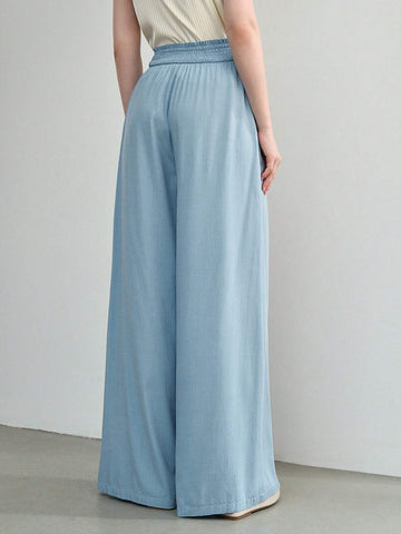 MOTF STUDIO SOLID SHIRRED KNOT WAIST WIDE LEG PANTS