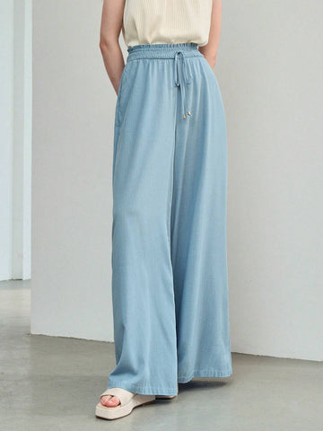 MOTF STUDIO SOLID SHIRRED KNOT WAIST WIDE LEG PANTS