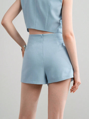 MOTF STUDIO SOLID SLANT POCKET WRAP FRONT SKORT