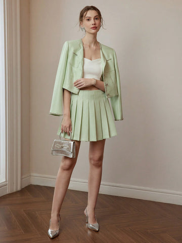 MOTF STUDIO SOLID TEXTURED PLEATED SKIRT