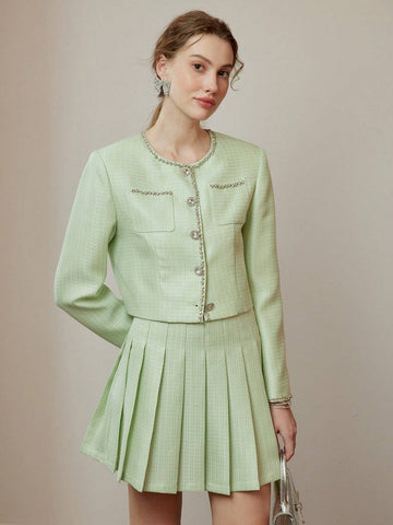 MOTF STUDIO SOLID TEXTURED PLEATED SKIRT