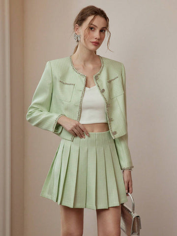 MOTF STUDIO SOLID TEXTURED PLEATED SKIRT