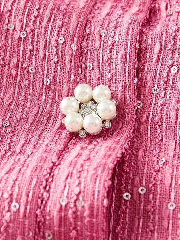 MOTF STUDIO TWEED FLAP DETAIL PLEATED HEM BUCKLE BELTED SHORT DRESS