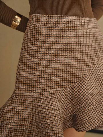 MOTF STUDIO WOOL PLAID RUFFLE HEM SKIRT