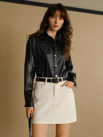 MOTF Women's Fashion Pocket Belt Loop Denim Skirt, Stylish Street Wear