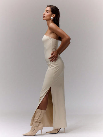 MUSERA Bandeau Side Split Dress