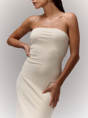 MUSERA Bandeau Side Split Dress