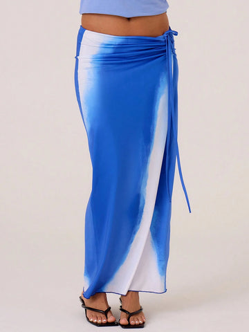 MUSERA Beach Casual Colorblock Slinky Ruched Maxi Skirt