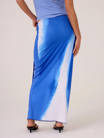 MUSERA Beach Casual Colorblock Slinky Ruched Maxi Skirt