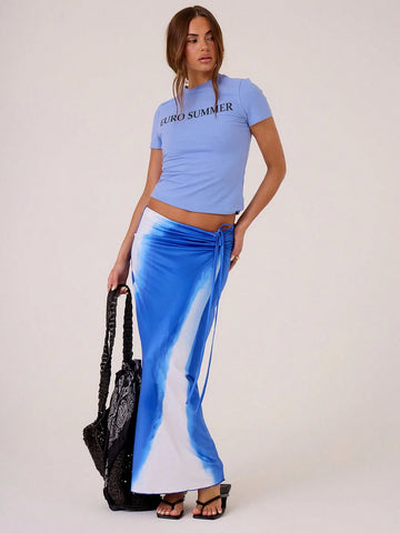 MUSERA Beach Casual Colorblock Slinky Ruched Maxi Skirt