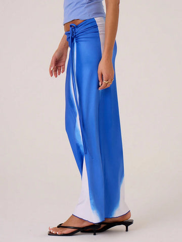 MUSERA Beach Casual Colorblock Slinky Ruched Maxi Skirt