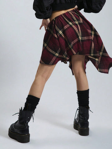 MUSERA Check Asymmetric Mini Skirt
