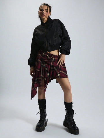 MUSERA Check Asymmetric Mini Skirt