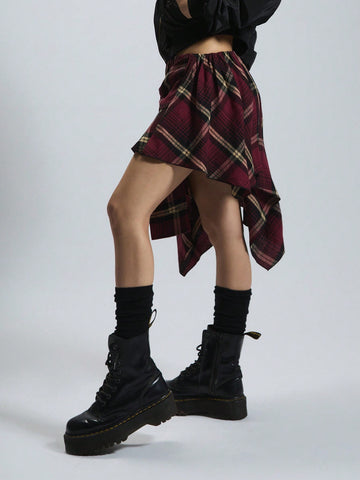 MUSERA Check Asymmetric Mini Skirt