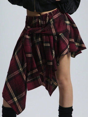 MUSERA Check Asymmetric Mini Skirt