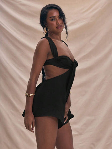 MUSERA Cut Out Flowy Playsuit Underwire Detail Thick Straps Cute Summer Jumpsuit Outfit For Vacation